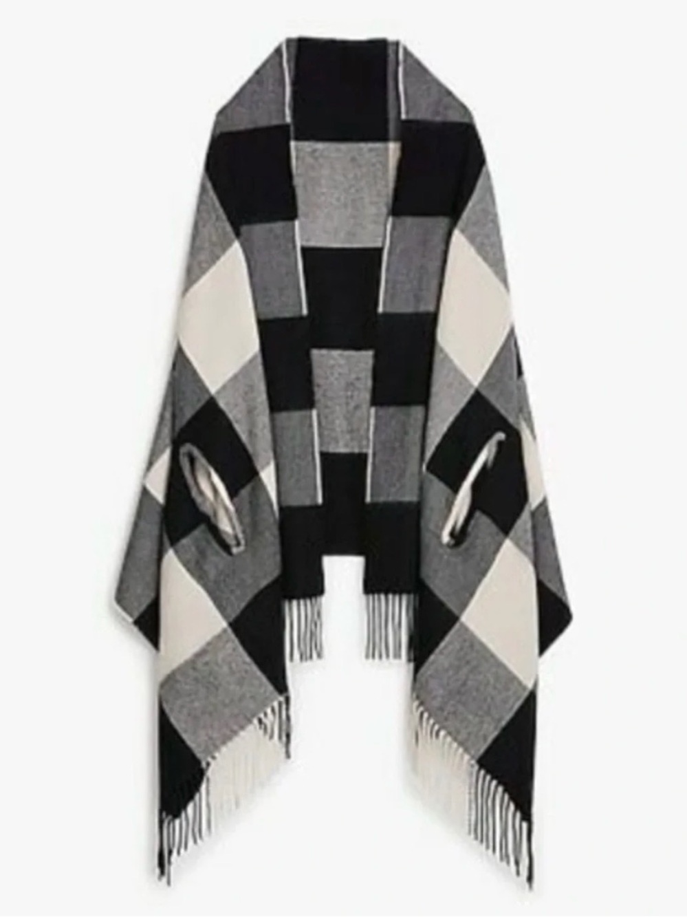 J.CREW Black & White Checked Fringe Wrap Shawl